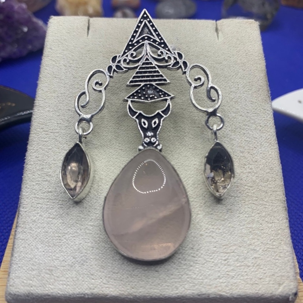 Unique OOAK Rose Quartz & Smoky Quartz Handmade Pendant w Chain! Just Gorgeous!!